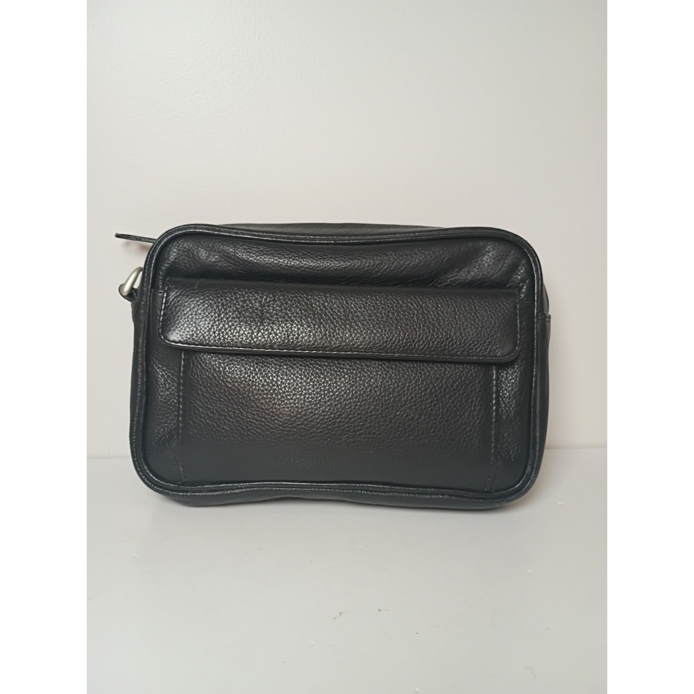 Paul Ott Black Leather Travel Toiletry Case Zip Pocket Snap Pocket